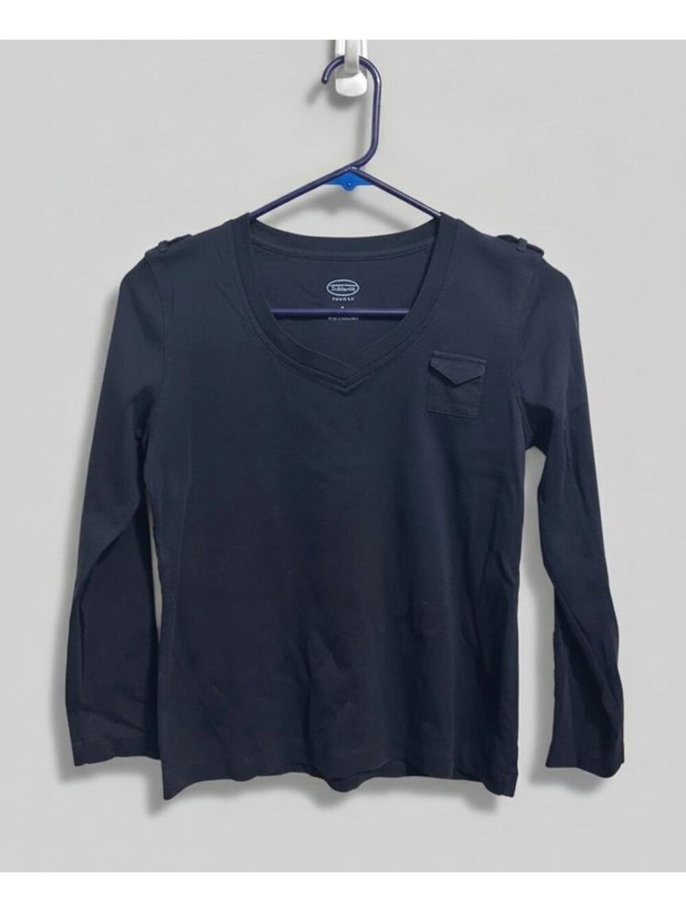 Talbots Navy Blue 3/4 Sleeve Pullover Top Petite Small Cotton Casual Shirt